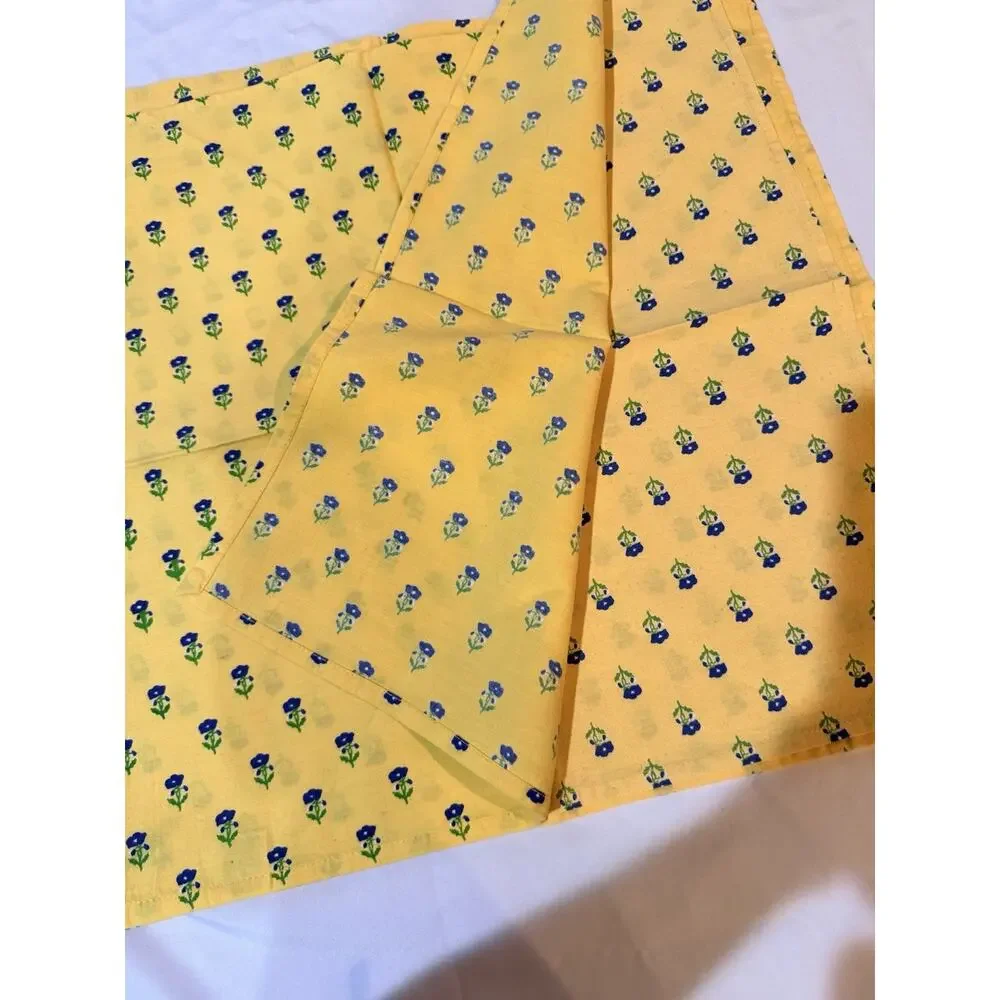 XOCHI Yellow Blue Floral Cloth Dinner Napkins Set of 4 20x20 100% Cotton